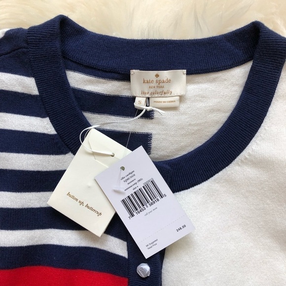 Kate Spade Ollie Stripe Bow Neck Cardigan Sweater - Picture 3 of 7